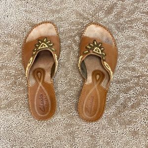 Clarks Artisan Leather Slide Beaded Wedge Sandal